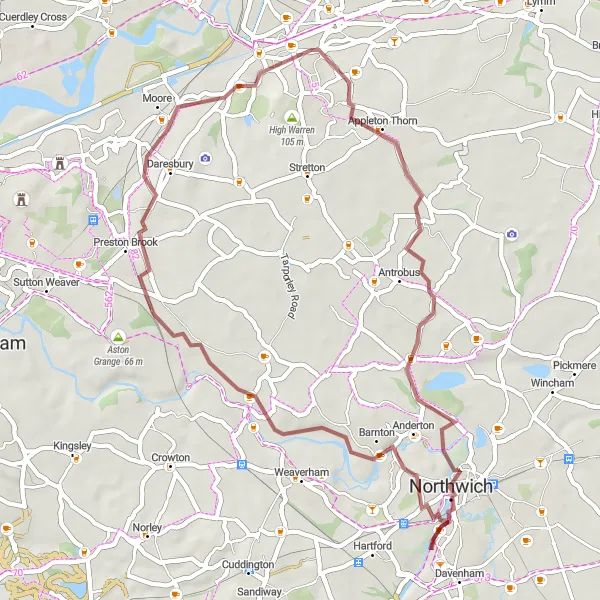 Map miniature of "Comberbach Gravel Ride" cycling inspiration in Cheshire, United Kingdom. Generated by Tarmacs.app cycling route planner