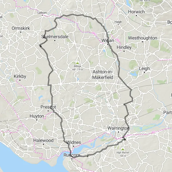 Map miniature of "Cheshire Loop" cycling inspiration in Cheshire, United Kingdom. Generated by Tarmacs.app cycling route planner