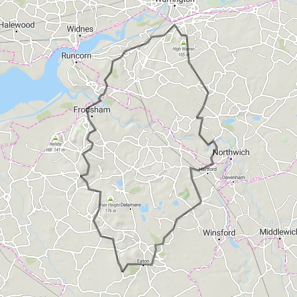Map miniature of "Tarporley Express" cycling inspiration in Cheshire, United Kingdom. Generated by Tarmacs.app cycling route planner