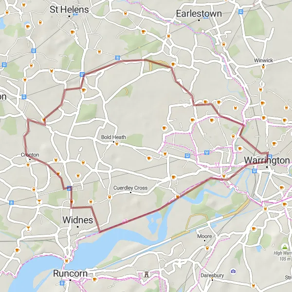 Map miniature of "Cheshire Gravel Loop" cycling inspiration in Cheshire, United Kingdom. Generated by Tarmacs.app cycling route planner
