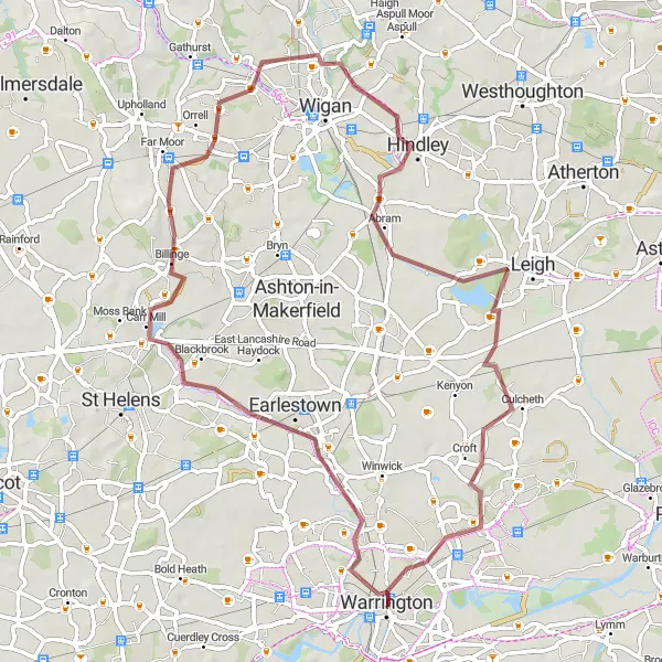 Map miniature of "Scenic Routes and Gravel Trails" cycling inspiration in Cheshire, United Kingdom. Generated by Tarmacs.app cycling route planner