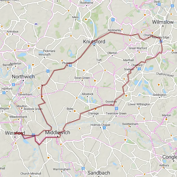 Map miniature of "Stanthorne Loop" cycling inspiration in Cheshire, United Kingdom. Generated by Tarmacs.app cycling route planner