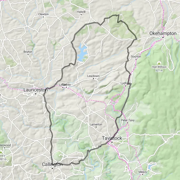 Map miniature of "Callington to Albaston" cycling inspiration in Cornwall and Isles of Scilly, United Kingdom. Generated by Tarmacs.app cycling route planner