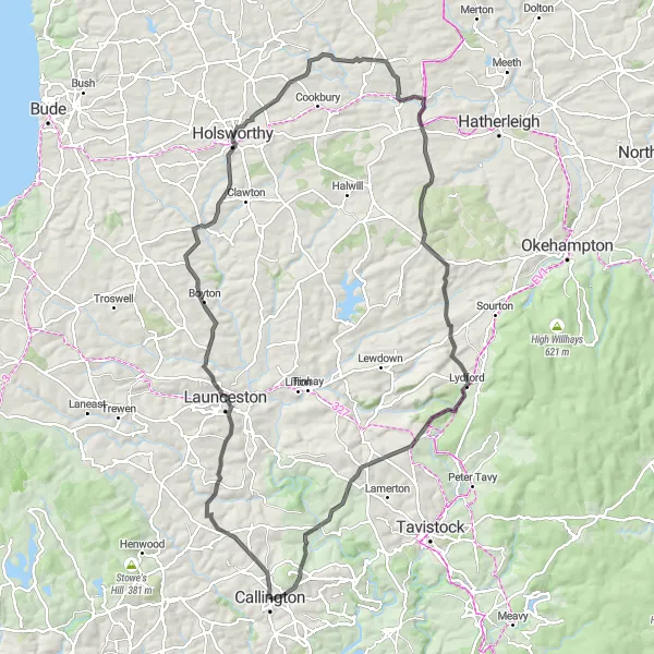 Map miniature of "Callington to Luckett" cycling inspiration in Cornwall and Isles of Scilly, United Kingdom. Generated by Tarmacs.app cycling route planner