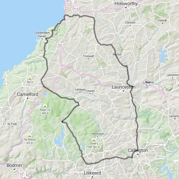 Map miniature of "Callington to Kelly Bray" cycling inspiration in Cornwall and Isles of Scilly, United Kingdom. Generated by Tarmacs.app cycling route planner