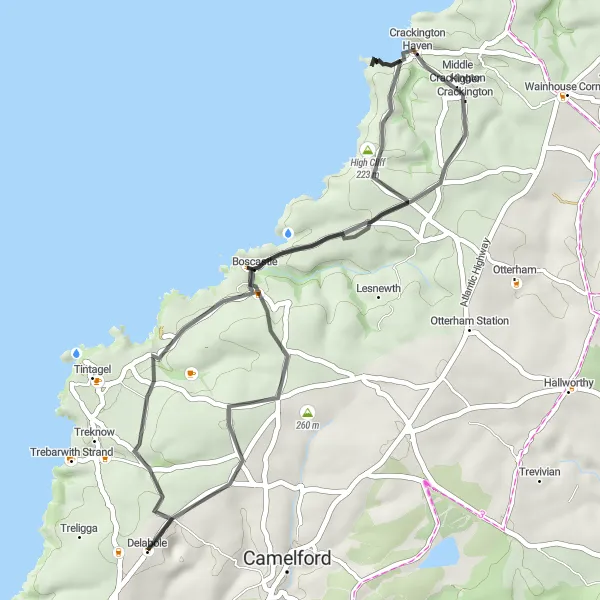 Map miniature of "Delabole to Trewarmett Coastal Ride" cycling inspiration in Cornwall and Isles of Scilly, United Kingdom. Generated by Tarmacs.app cycling route planner