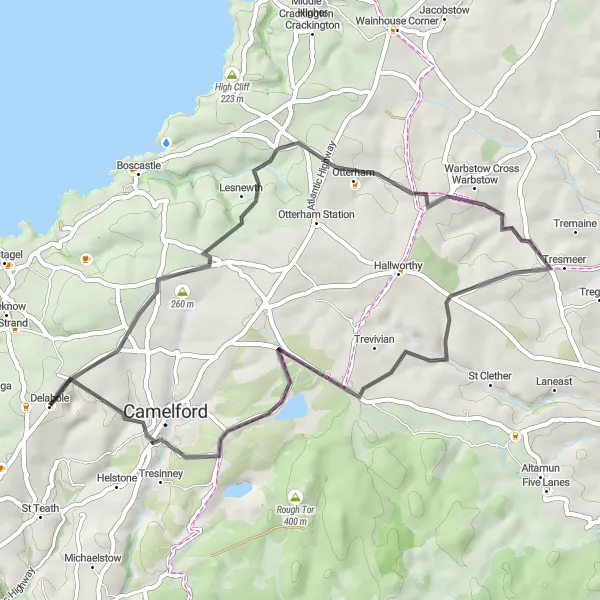 Map miniature of "The Camelford Loop" cycling inspiration in Cornwall and Isles of Scilly, United Kingdom. Generated by Tarmacs.app cycling route planner