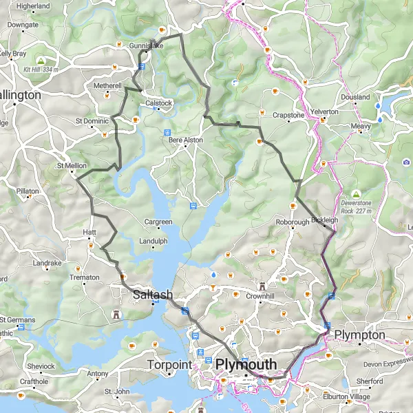 Map miniature of "Buckland Abbey Adventure Road Trip" cycling inspiration in Cornwall and Isles of Scilly, United Kingdom. Generated by Tarmacs.app cycling route planner