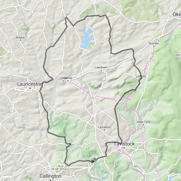 Map miniature of "Gunnislake to Gulworthy Round Trip" cycling inspiration in Cornwall and Isles of Scilly, United Kingdom. Generated by Tarmacs.app cycling route planner