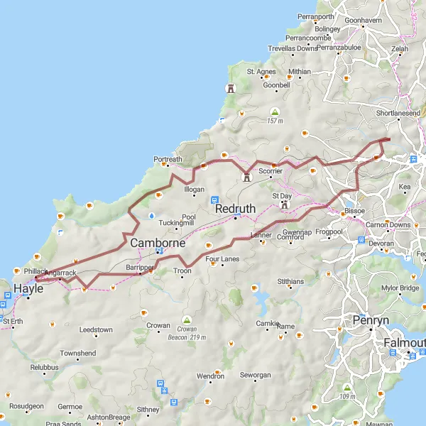 Map miniature of "Hilltop Adventure" cycling inspiration in Cornwall and Isles of Scilly, United Kingdom. Generated by Tarmacs.app cycling route planner