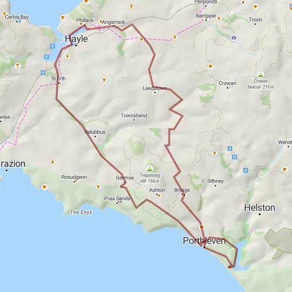 Map miniature of "The Nature Trail" cycling inspiration in Cornwall and Isles of Scilly, United Kingdom. Generated by Tarmacs.app cycling route planner