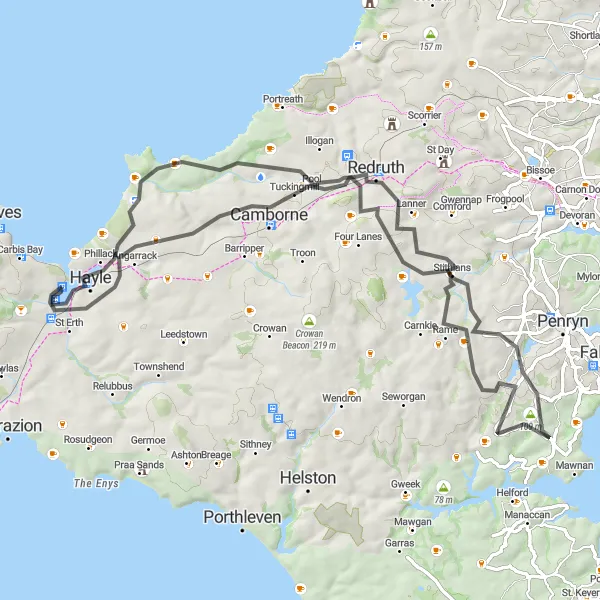 Map miniature of "Atlantic Coast Adventure" cycling inspiration in Cornwall and Isles of Scilly, United Kingdom. Generated by Tarmacs.app cycling route planner