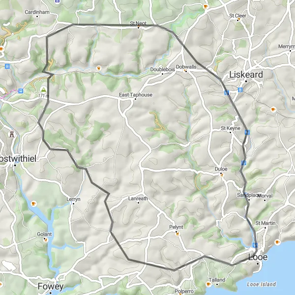 Map miniature of "Couch's Mill Circuit" cycling inspiration in Cornwall and Isles of Scilly, United Kingdom. Generated by Tarmacs.app cycling route planner