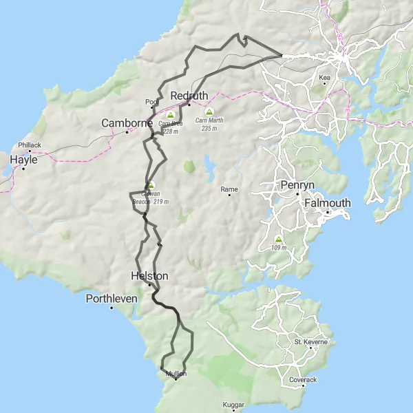 Map miniature of "Gwavas Adventure" cycling inspiration in Cornwall and Isles of Scilly, United Kingdom. Generated by Tarmacs.app cycling route planner
