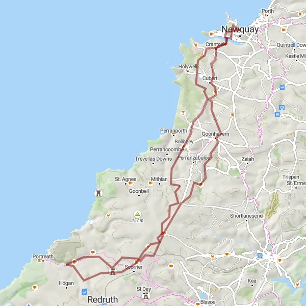 Map miniature of "The Gravel Adventure" cycling inspiration in Cornwall and Isles of Scilly, United Kingdom. Generated by Tarmacs.app cycling route planner