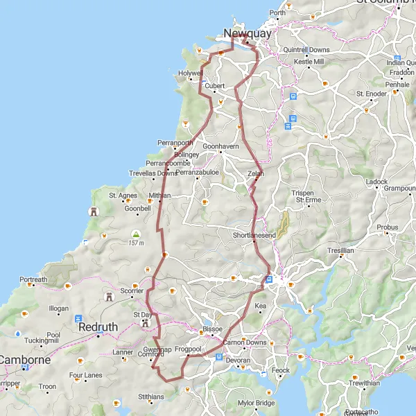 Map miniature of "Gravel Adventure" cycling inspiration in Cornwall and Isles of Scilly, United Kingdom. Generated by Tarmacs.app cycling route planner