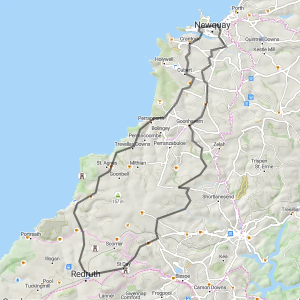 Map miniature of "The Historic Landmarks Ride" cycling inspiration in Cornwall and Isles of Scilly, United Kingdom. Generated by Tarmacs.app cycling route planner