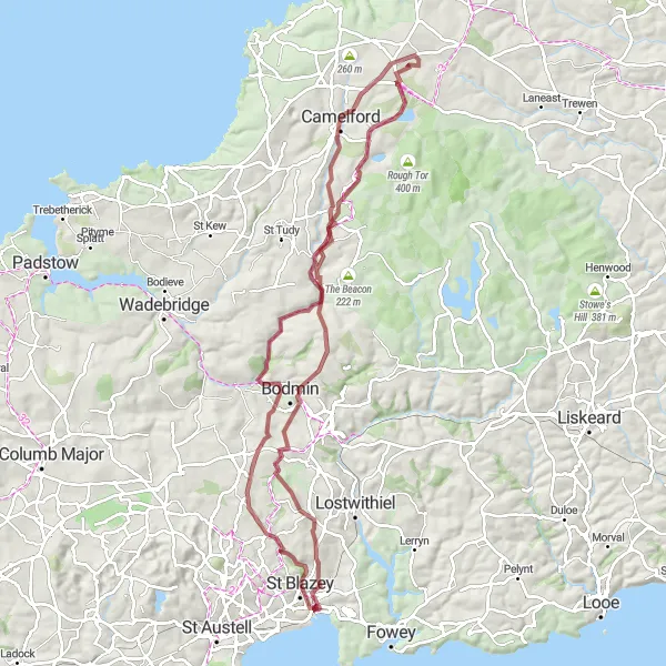 Map miniature of "The Dunmere Loop" cycling inspiration in Cornwall and Isles of Scilly, United Kingdom. Generated by Tarmacs.app cycling route planner