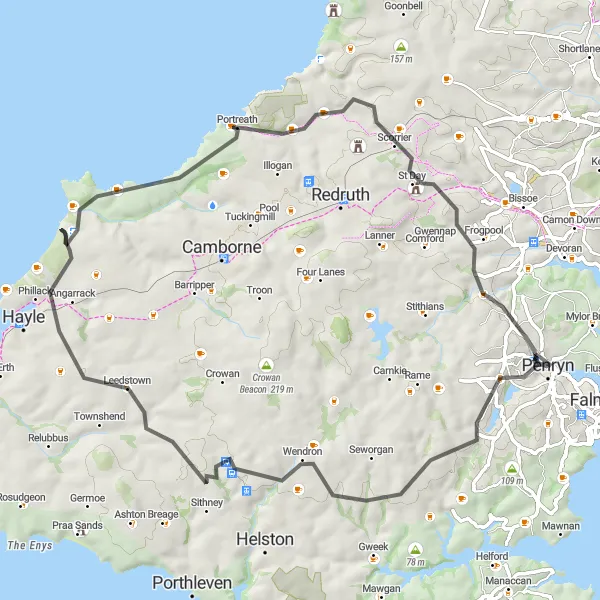 Map miniature of "Coastal and Countryside Ride" cycling inspiration in Cornwall and Isles of Scilly, United Kingdom. Generated by Tarmacs.app cycling route planner