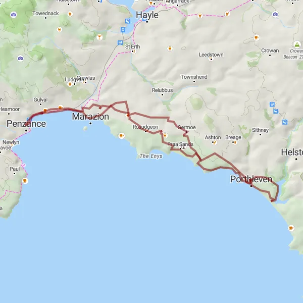 Map miniature of "Exploring Hidden Gems" cycling inspiration in Cornwall and Isles of Scilly, United Kingdom. Generated by Tarmacs.app cycling route planner