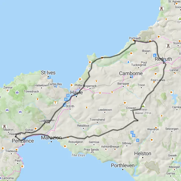Map miniature of "Atlantic Coast Adventure" cycling inspiration in Cornwall and Isles of Scilly, United Kingdom. Generated by Tarmacs.app cycling route planner