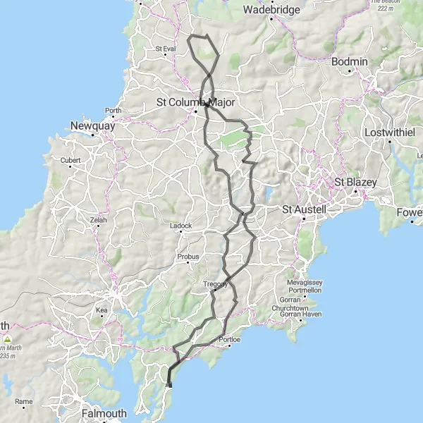 Map miniature of "Portscatho to Gerrans Loop" cycling inspiration in Cornwall and Isles of Scilly, United Kingdom. Generated by Tarmacs.app cycling route planner
