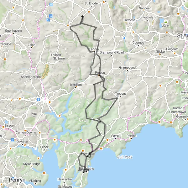 Map miniature of "Lanorran and Gerrans Loop" cycling inspiration in Cornwall and Isles of Scilly, United Kingdom. Generated by Tarmacs.app cycling route planner