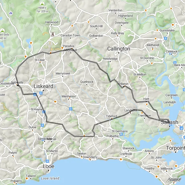 Map miniature of "The Cornish Coastal Adventure" cycling inspiration in Cornwall and Isles of Scilly, United Kingdom. Generated by Tarmacs.app cycling route planner