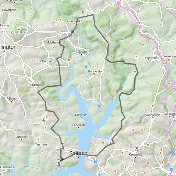Map miniature of "Historic Marvels and Picturesque Towns" cycling inspiration in Cornwall and Isles of Scilly, United Kingdom. Generated by Tarmacs.app cycling route planner
