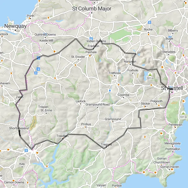 Map miniature of "Around Truro and St Newlyn East" cycling inspiration in Cornwall and Isles of Scilly, United Kingdom. Generated by Tarmacs.app cycling route planner