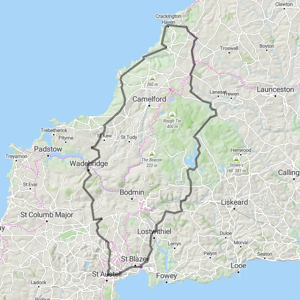 Map miniature of "South Cornwall Epic" cycling inspiration in Cornwall and Isles of Scilly, United Kingdom. Generated by Tarmacs.app cycling route planner