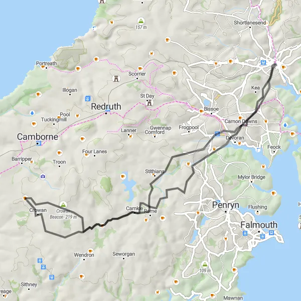 Map miniature of "The Stithians Circuit" cycling inspiration in Cornwall and Isles of Scilly, United Kingdom. Generated by Tarmacs.app cycling route planner