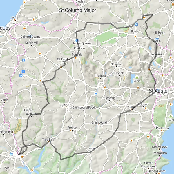 Map miniature of "Truro to Tregony Adventure" cycling inspiration in Cornwall and Isles of Scilly, United Kingdom. Generated by Tarmacs.app cycling route planner