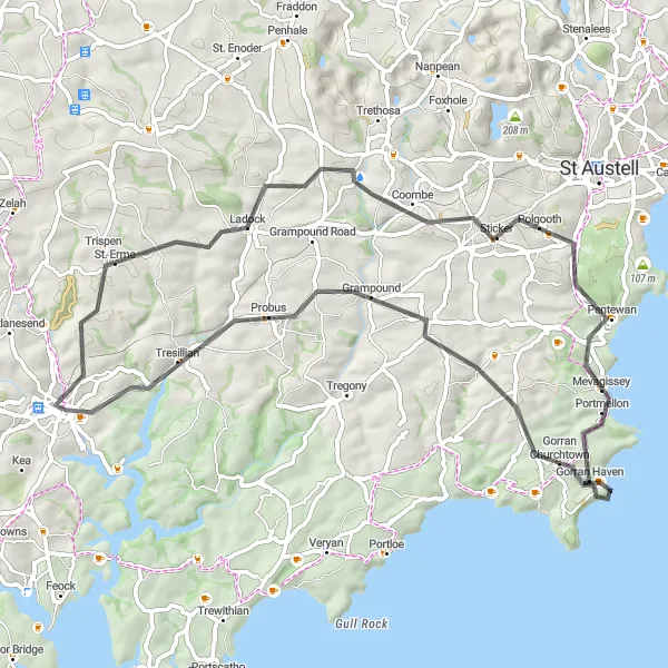 Map miniature of "Truro to Kenwyn Road Route" cycling inspiration in Cornwall and Isles of Scilly, United Kingdom. Generated by Tarmacs.app cycling route planner