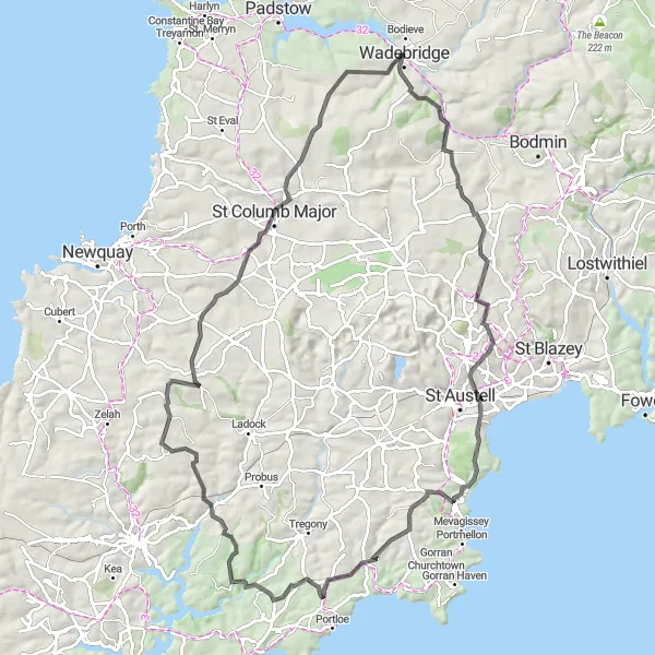 Map miniature of "Hidden Gems of Cornwall" cycling inspiration in Cornwall and Isles of Scilly, United Kingdom. Generated by Tarmacs.app cycling route planner