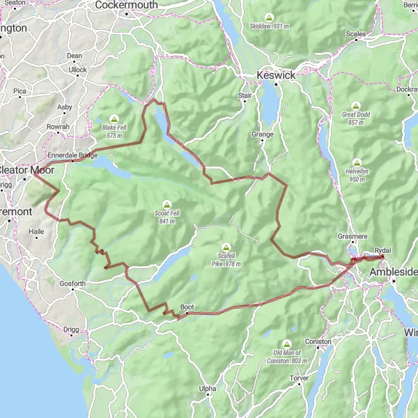 Map miniature of "The Epic Lake District Gravel Adventure" cycling inspiration in Cumbria, United Kingdom. Generated by Tarmacs.app cycling route planner