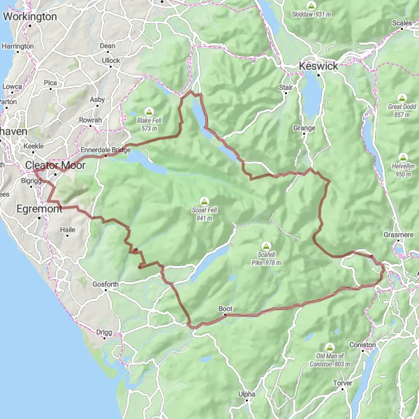 Map miniature of "The Gravel Adventure" cycling inspiration in Cumbria, United Kingdom. Generated by Tarmacs.app cycling route planner