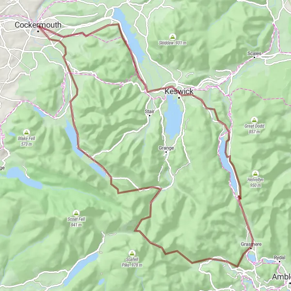 Map miniature of "The Lake District Gravel Adventure" cycling inspiration in Cumbria, United Kingdom. Generated by Tarmacs.app cycling route planner