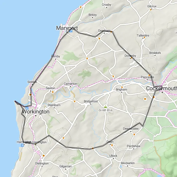 Map miniature of "The Maryport Loop" cycling inspiration in Cumbria, United Kingdom. Generated by Tarmacs.app cycling route planner