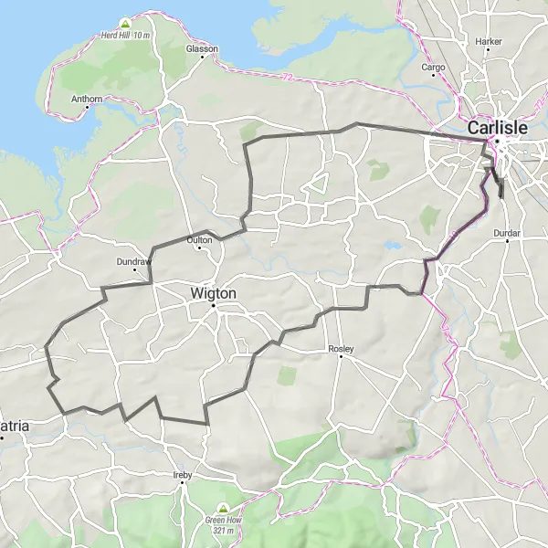 Map miniature of "Westward Discovery" cycling inspiration in Cumbria, United Kingdom. Generated by Tarmacs.app cycling route planner