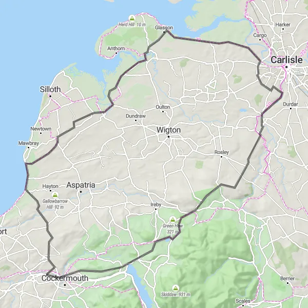 Map miniature of "Aughertree Fell Loop" cycling inspiration in Cumbria, United Kingdom. Generated by Tarmacs.app cycling route planner