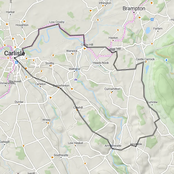 Map miniature of "Woodcock Hill Loop" cycling inspiration in Cumbria, United Kingdom. Generated by Tarmacs.app cycling route planner
