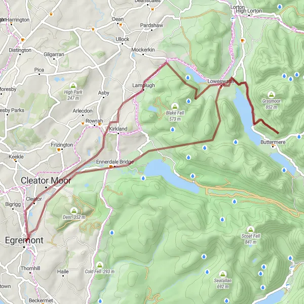 Map miniature of "Ennerdale Gravel Loop" cycling inspiration in Cumbria, United Kingdom. Generated by Tarmacs.app cycling route planner