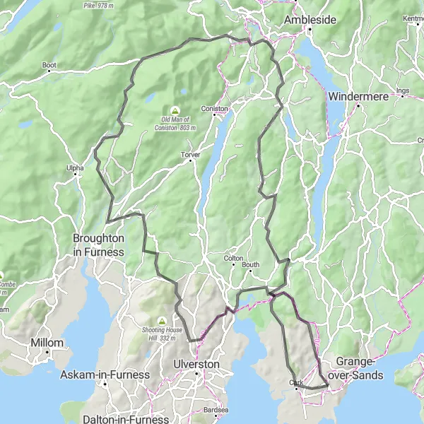 Map miniature of "Climbs and Descents" cycling inspiration in Cumbria, United Kingdom. Generated by Tarmacs.app cycling route planner