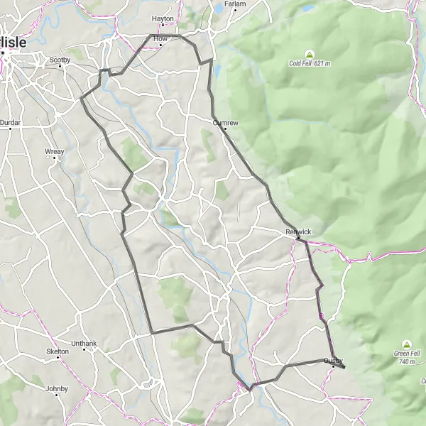 Map miniature of "Hillside Adventure" cycling inspiration in Cumbria, United Kingdom. Generated by Tarmacs.app cycling route planner