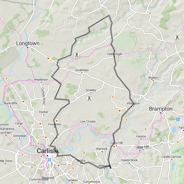 Map miniature of "The Houghton Loop" cycling inspiration in Cumbria, United Kingdom. Generated by Tarmacs.app cycling route planner