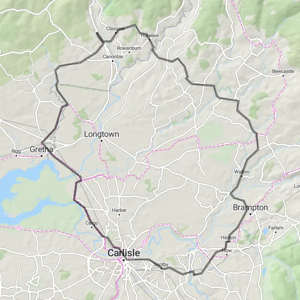 Map miniature of "The Carlisle Loop" cycling inspiration in Cumbria, United Kingdom. Generated by Tarmacs.app cycling route planner