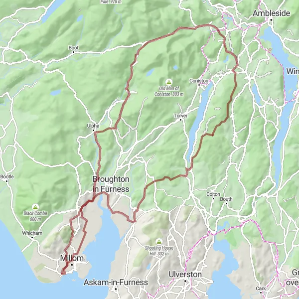 Map miniature of "The Gravel Apocalypse Route" cycling inspiration in Cumbria, United Kingdom. Generated by Tarmacs.app cycling route planner