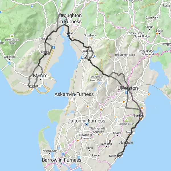 Map miniature of "Scenic Countryside Tour" cycling inspiration in Cumbria, United Kingdom. Generated by Tarmacs.app cycling route planner