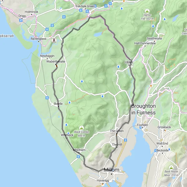 Map miniature of "The Duddon Valley Road Adventure" cycling inspiration in Cumbria, United Kingdom. Generated by Tarmacs.app cycling route planner